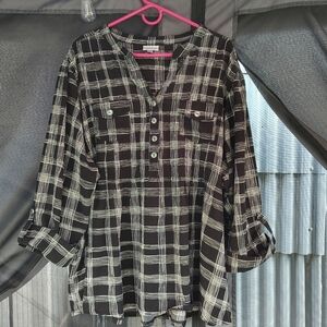 Avenue Black and White Boxy Button Down Shirt